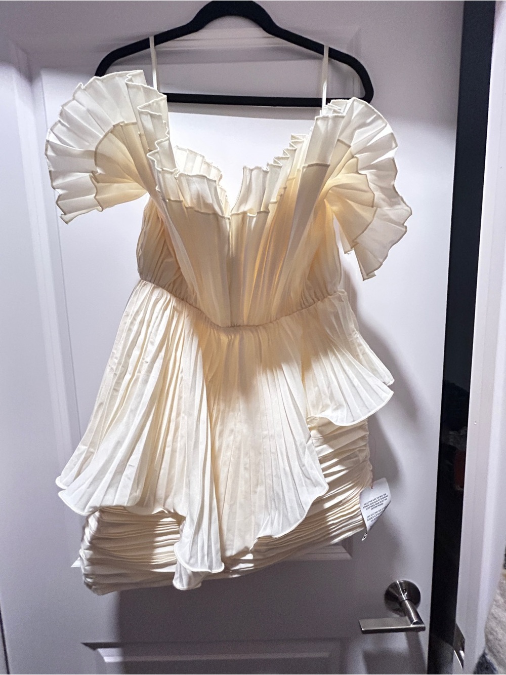ASOS DESIGN Cream Pleated Ruffle Mini Dress US 6 NWT